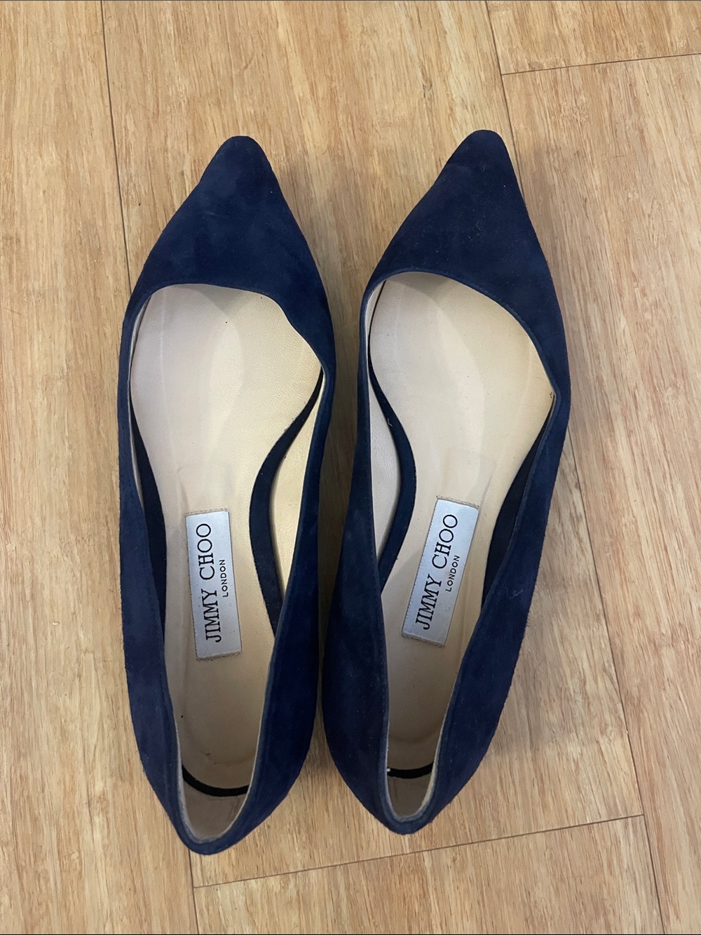 Jimmy Choo Navy Suede Pointed-Toe Flats - Deep Navy